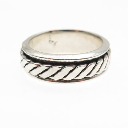 925 Sterling Silver Vintage Oxidized Braided Rotating Band Ring Size 10