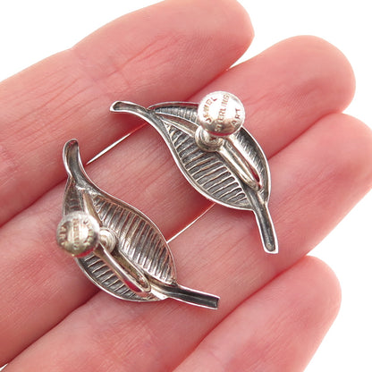 JewelArt 925 Sterling Silver Vintage Floral Leaf Oxidized Screw Back Earrings