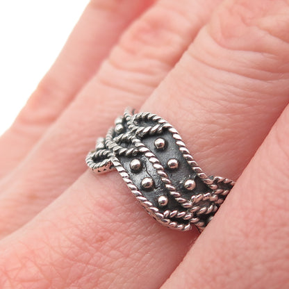 Charles Winston Sterling Silver Vintage Modernist Beaded Oxidized Ring Size 6.75