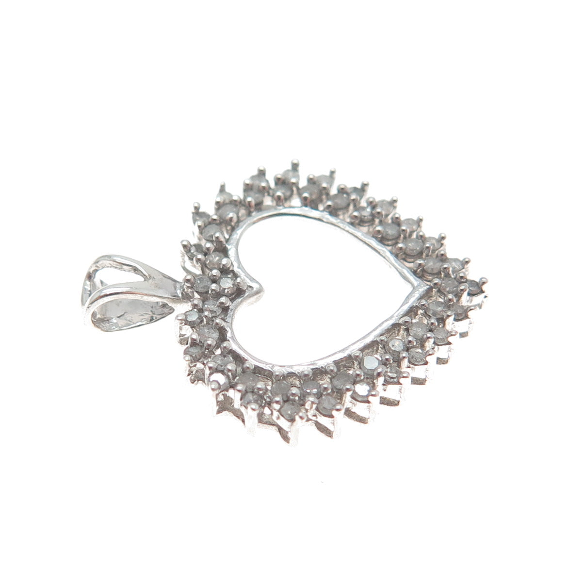 925 Sterling Silver Real Round-Cut Diamond Heart Minimalist Charm Pendant