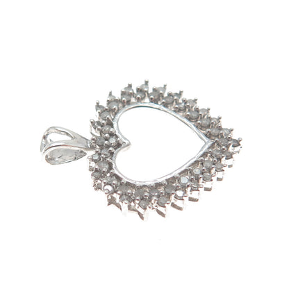 925 Sterling Silver Real Round-Cut Diamond Heart Minimalist Charm Pendant
