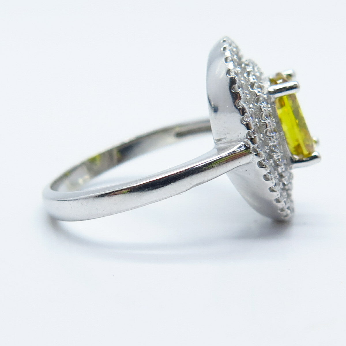 925 Sterling Silver White & Citrine-Tone C Z Ring Size 8