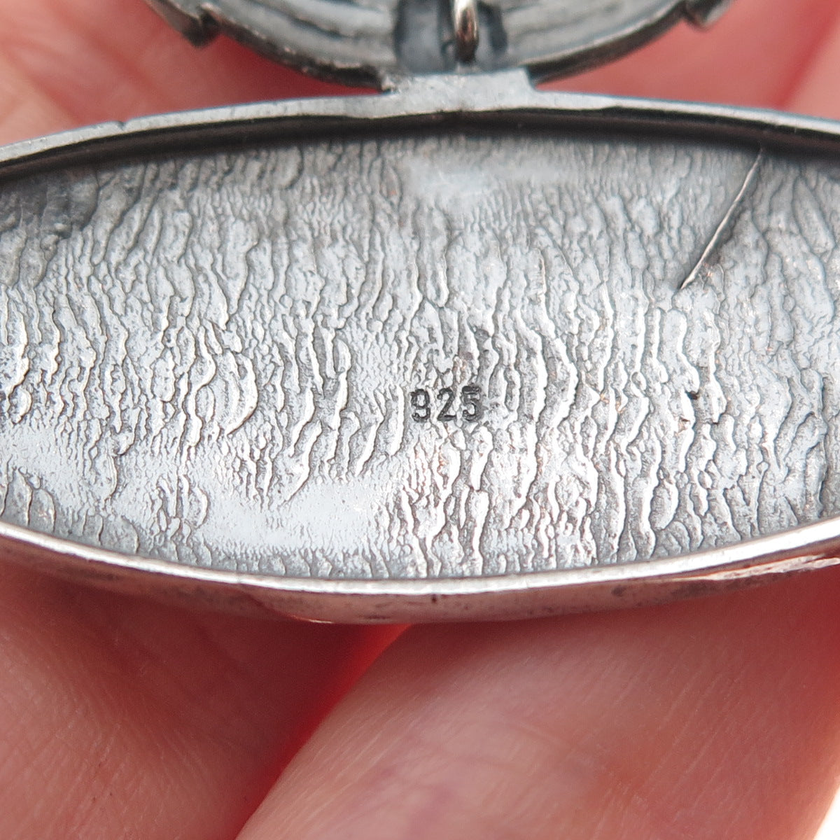 925 Sterling Silver Vintage Real Smoky Quartz Modernist Hammered Slide Pendant