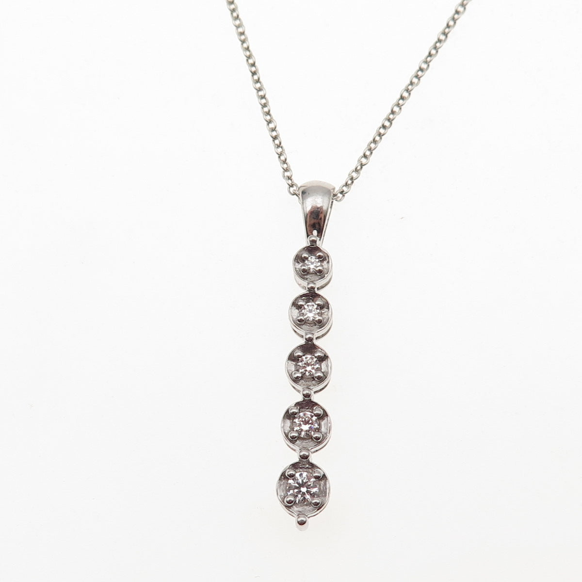 925 Sterling Silver Round-Cut C Z Graduated Drop Cable Chain Necklace 18"
