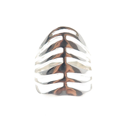 925 Sterling Silver Vintage Modernist Spine Link Ring Size 8.25