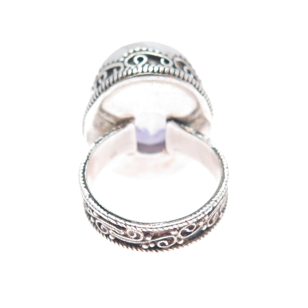 925 Sterling Silver Vintage Real Amethyst Swirl Granulated Ring Size 5.75