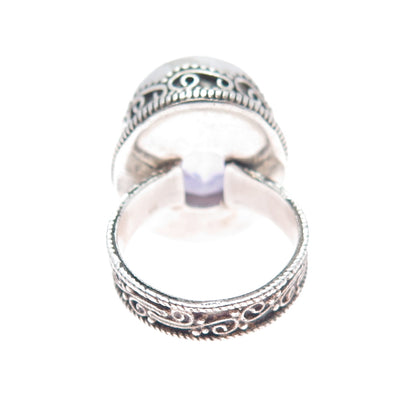 925 Sterling Silver Vintage Real Amethyst Swirl Granulated Ring Size 5.75