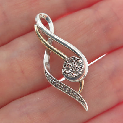 925 Sterling Silver & 10K Yellow Gold Real Round-Cut Diamond Twisted Pendant