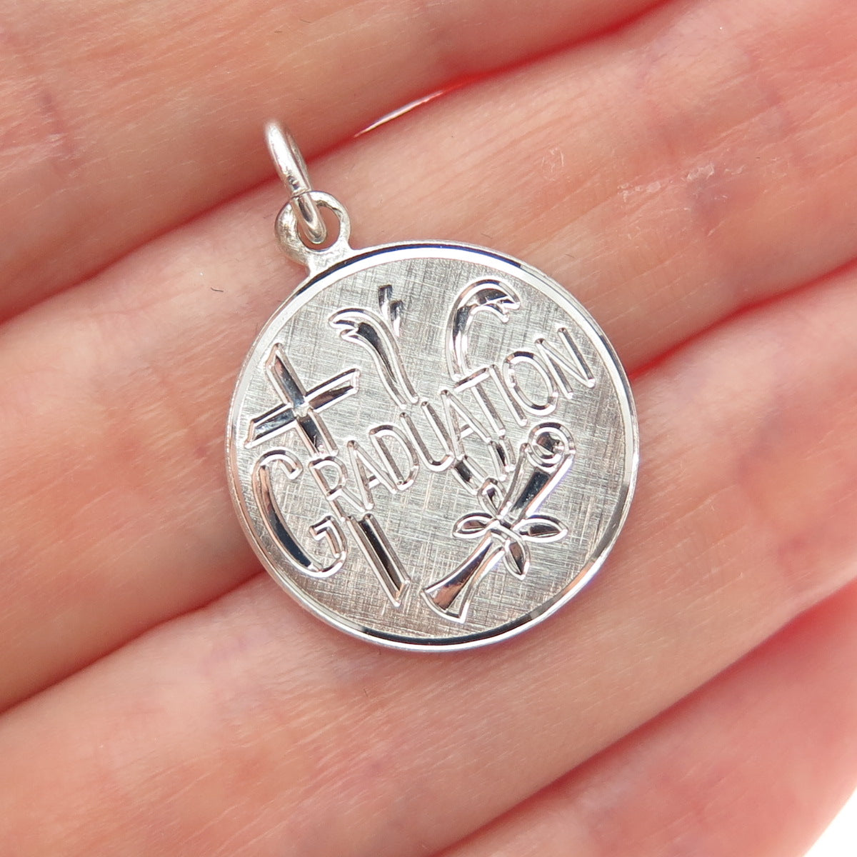 CREED 925 Sterling Silver Vintage Engraved Graduation Minimalist Charm Pendant