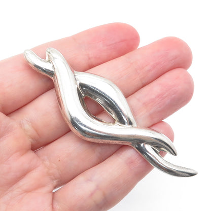 925 Sterling Silver Vintage Mexico Modernist Wavy Pin Brooch
