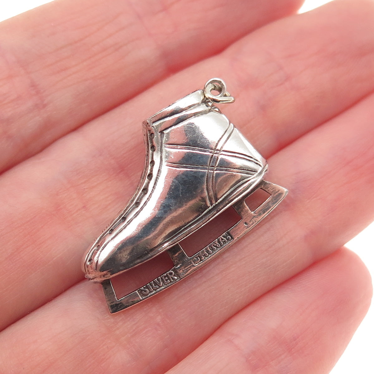 925 Sterling Silver Antique China Ice Skate Oxidized 3D Charm Pendant