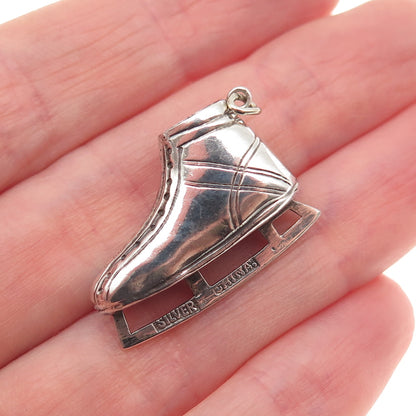 925 Sterling Silver Antique China Ice Skate Oxidized 3D Charm Pendant