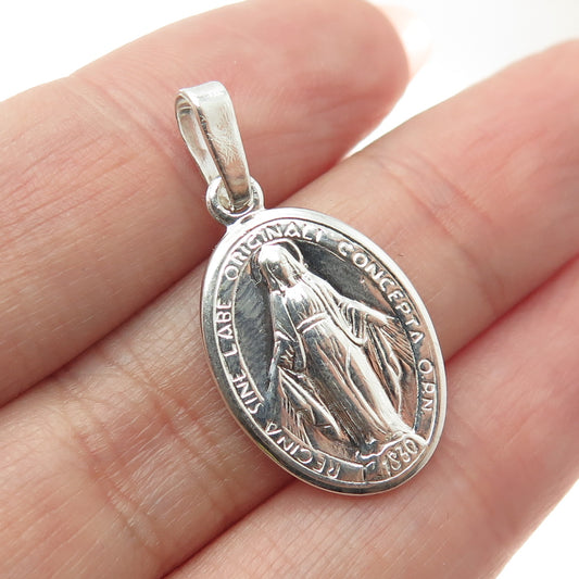 925 Sterling Silver Vintage 1830 St. Regina Medal Religious Pendant