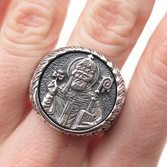 Secretium 925 Sterling Silver Vintage Saint Patrick Celtic Oxidized Ring Size 12