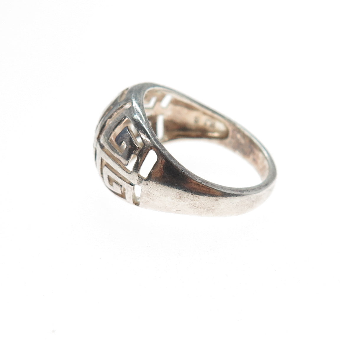925 Sterling Silver Vintage Greek Maze Oxidized Dome Ring Size 6