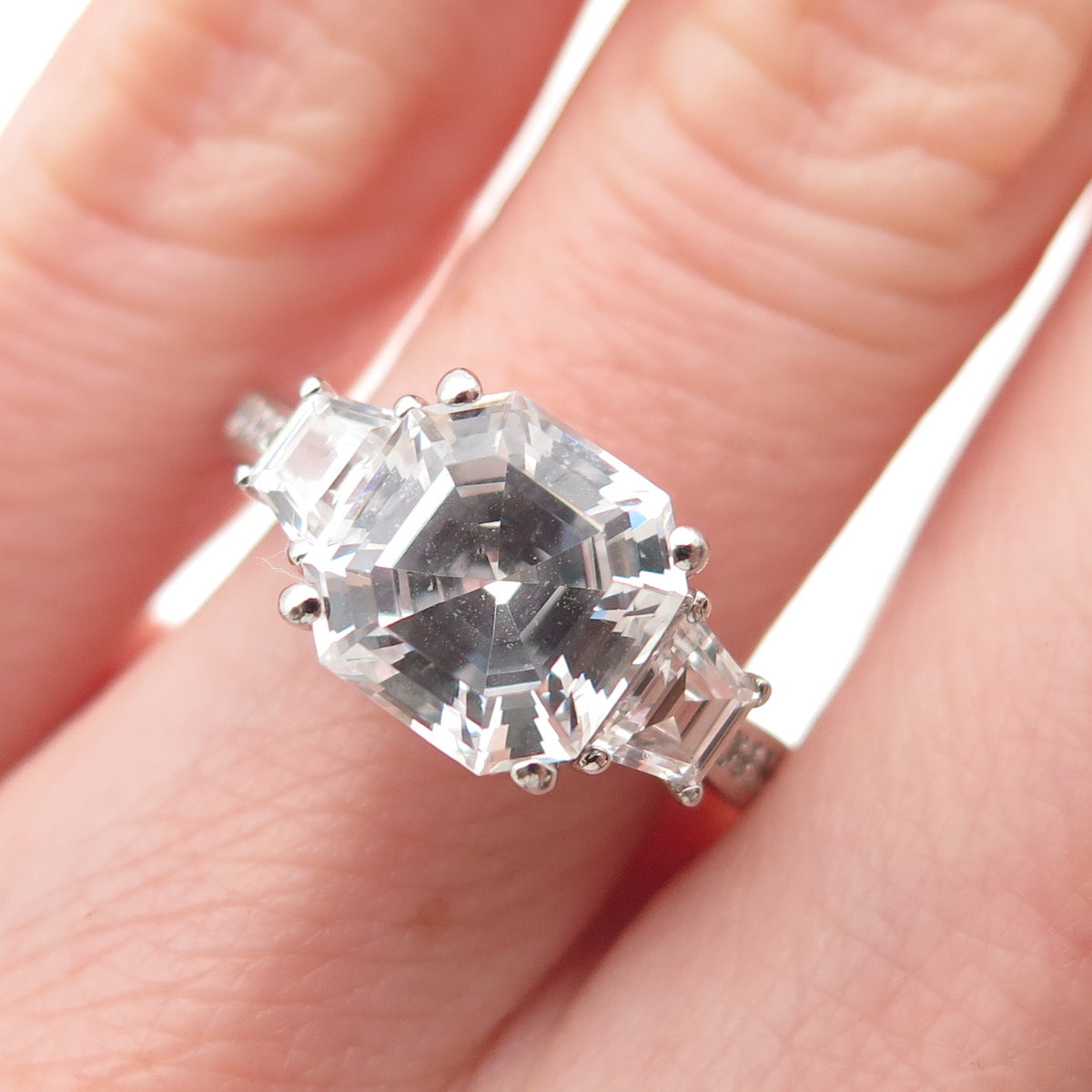 925 Sterling Silver Multi-Cut C Z Engagement Ring Size 5