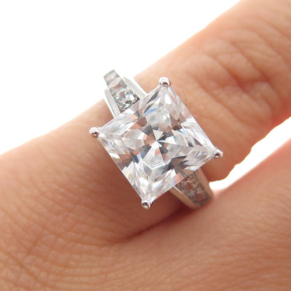 925 Sterling Silver Princess & Round-Cut C Z Engagement Ring Size 5.25