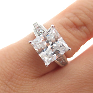 925 Sterling Silver Princess & Round-Cut C Z Engagement Ring Size 5.25