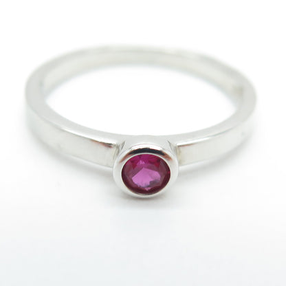 925 Sterling Silver Round-Cut Lab-Created Pink Sapphire Ring Size 7