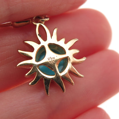 D'Joy Sterling Silver Gold Plated Real Sleeping Beauty Turquoise Sun Earrings