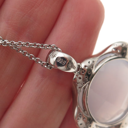 Chapal Zenray 925 Sterling Real Chalcedony & White Topaz Rolo Chain Necklace 18"