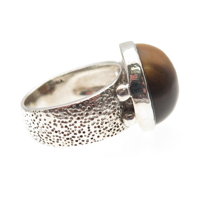 AIL Aluma 925 Sterling Silver Vintage Real Tiger Eye Modernist Ring Size 7