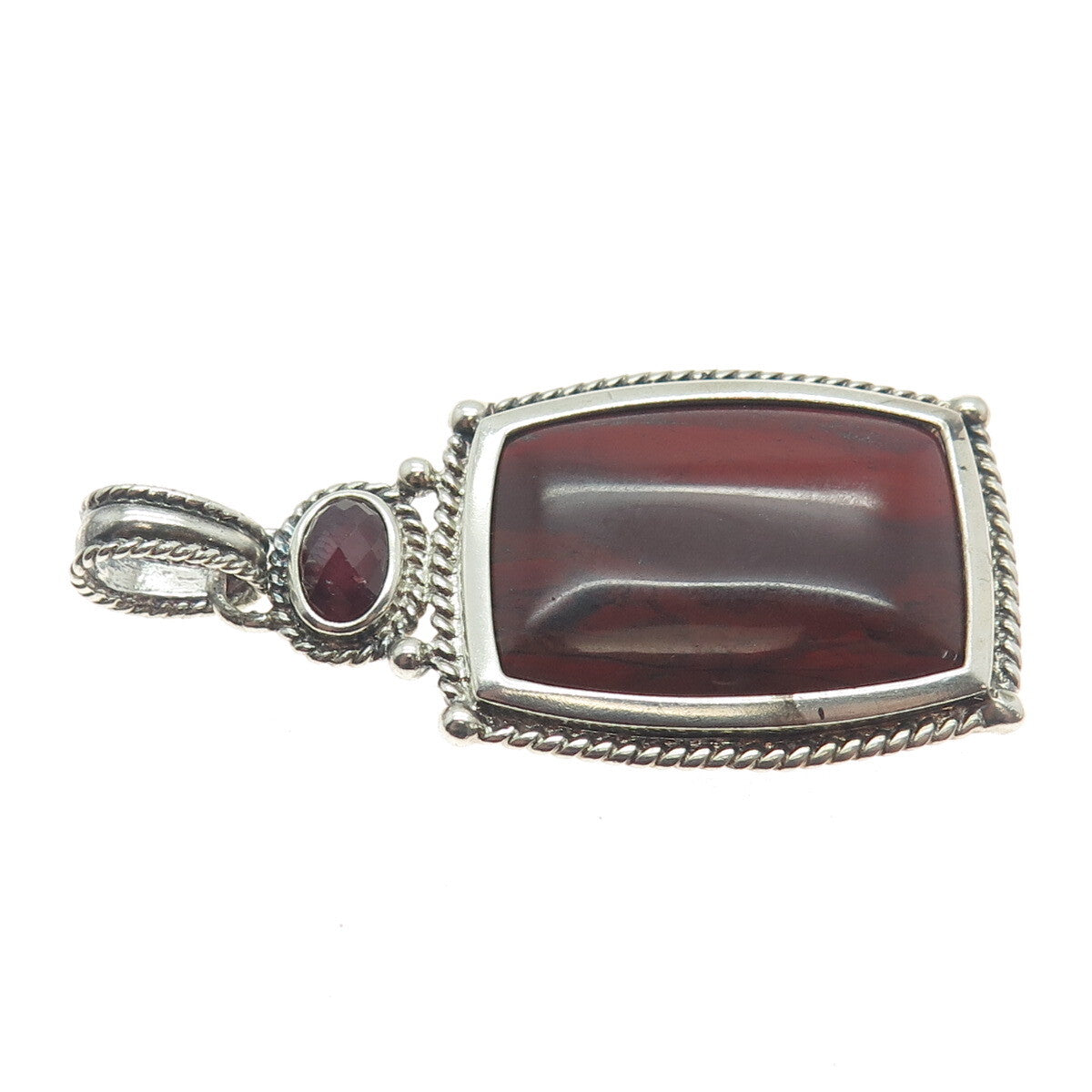WHITNEY KELLY 925 Sterling Silver Vintage Real Red Jasper & Tourmaline Pendant
