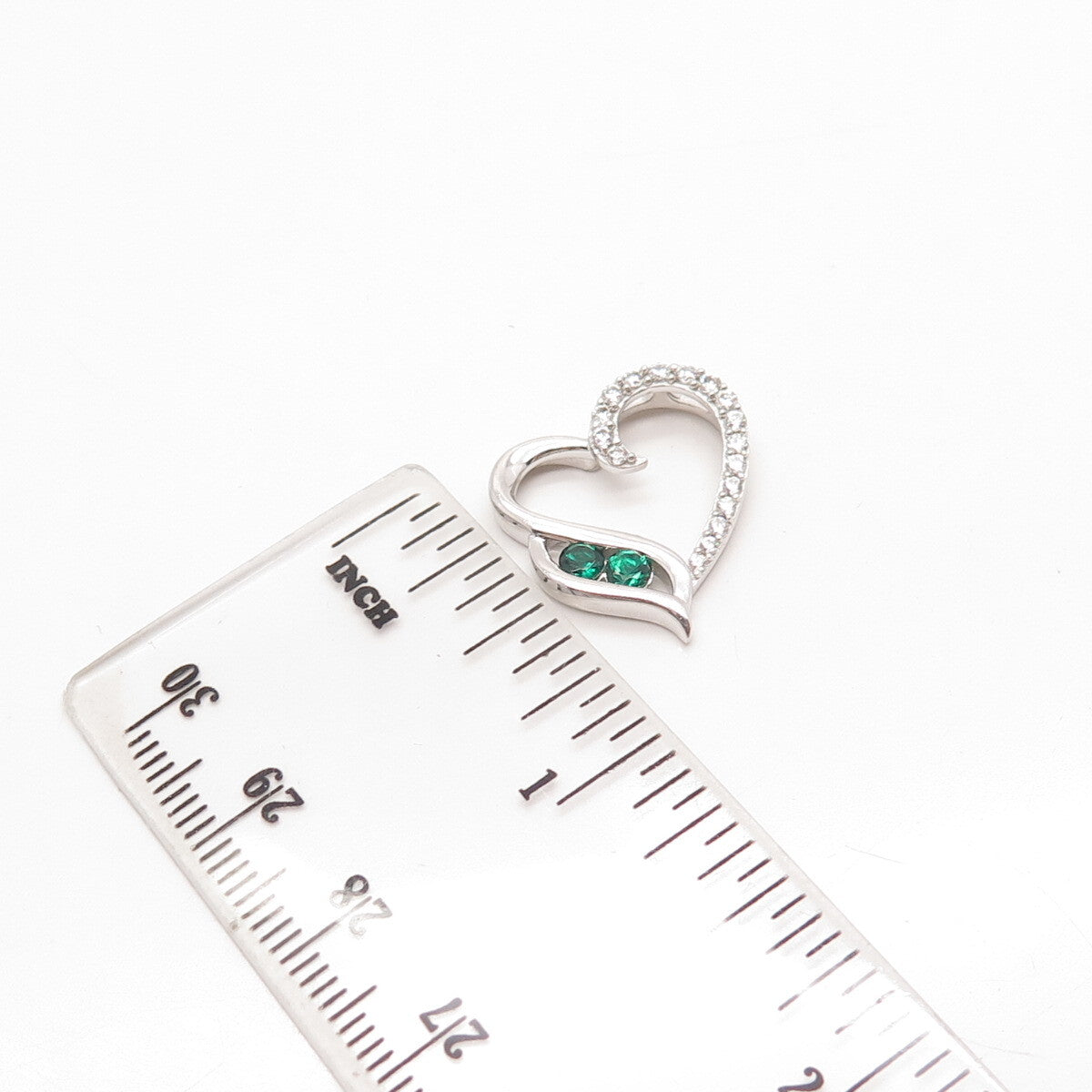 925 Sterling Silver White & Green C Z Open Heart Slide Pendant