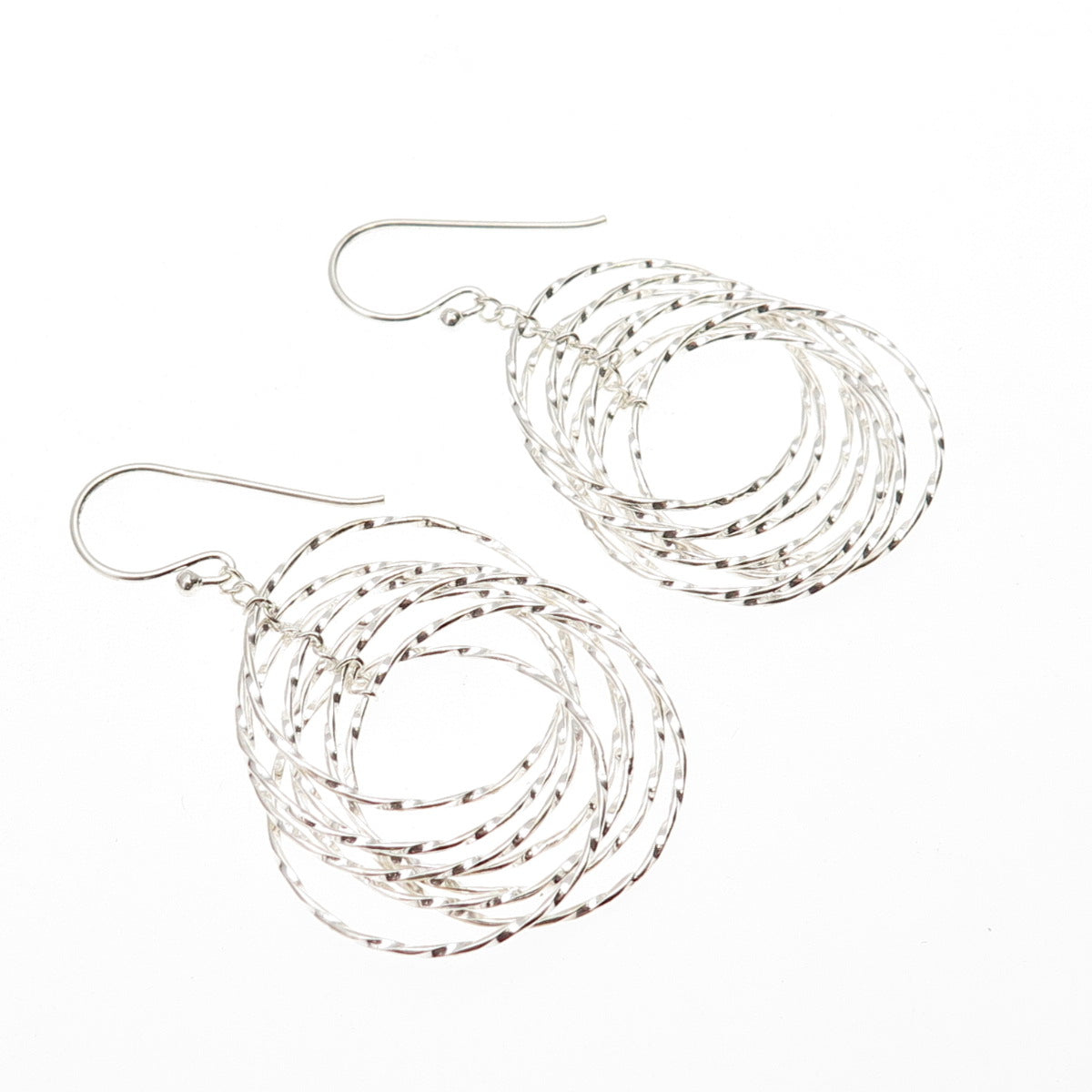 925 Sterling Silver Interlocked Circle Dangle Earrings