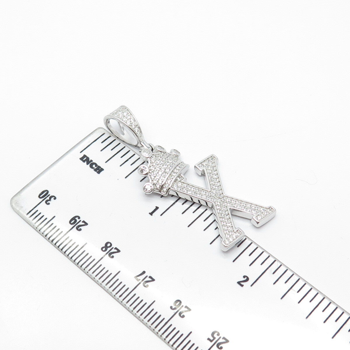 925 Sterling Silver REL C Z Letter "X" & Crown Initial Pendant
