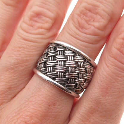 Suarti Bali 925 Sterling Silver Vintage Woven Oxidized Ring Size 7.25