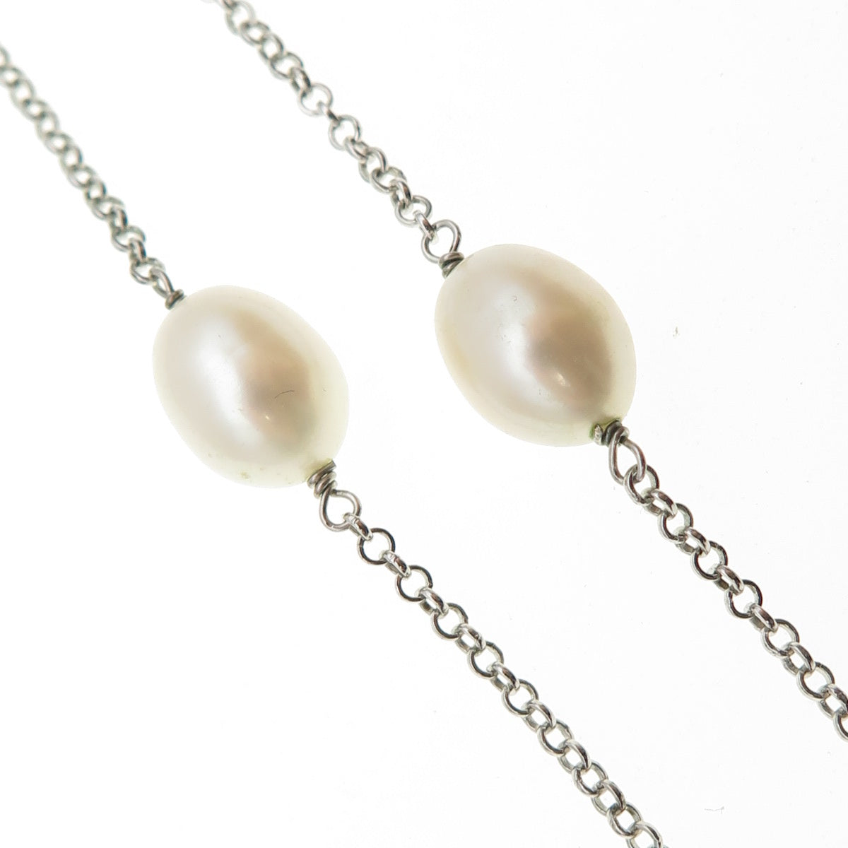 925 Sterling Silver Real Pearl & Green Amethyst By The Yard Chain Necklace 24"