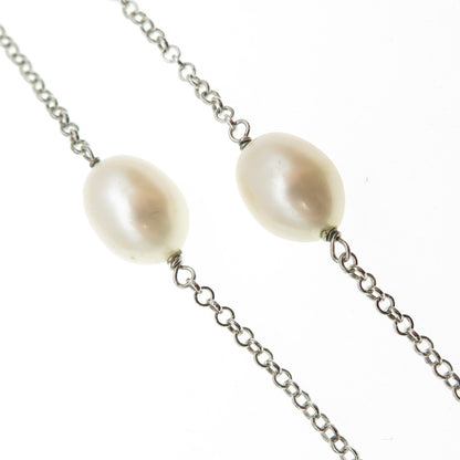 925 Sterling Silver Real Pearl & Green Amethyst By The Yard Chain Necklace 24"