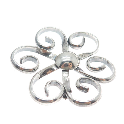 925 Sterling Silver Vintage Flower Modernist Pin Brooch