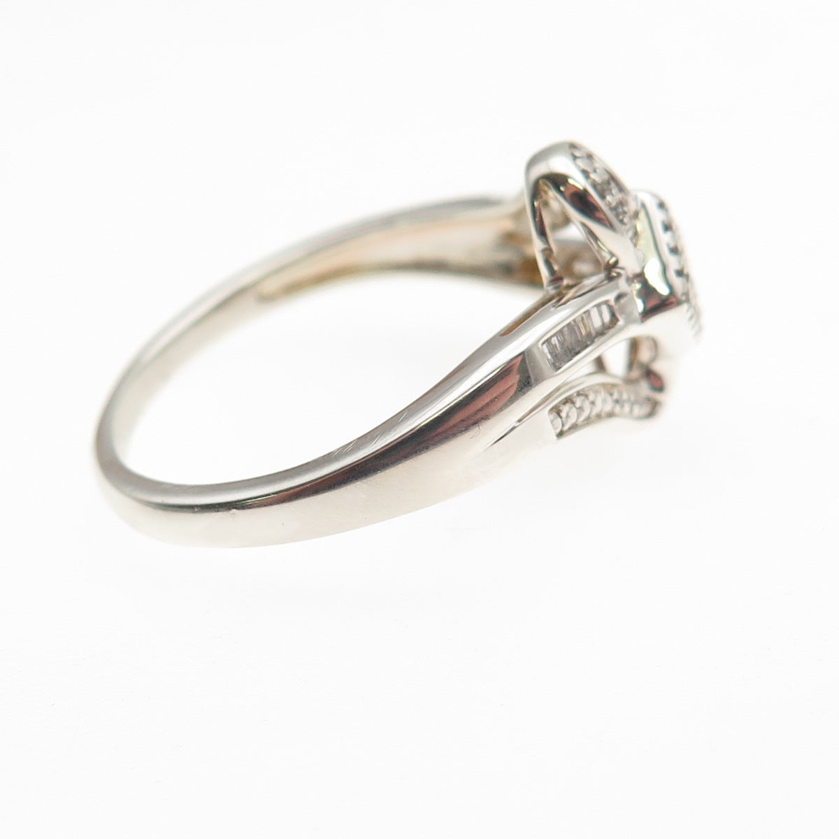 Sun 925 Sterling Silver Real Round & Emerald-Cut Diamond Ring Size 10