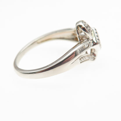 Sun 925 Sterling Silver Real Round & Emerald-Cut Diamond Ring Size 10