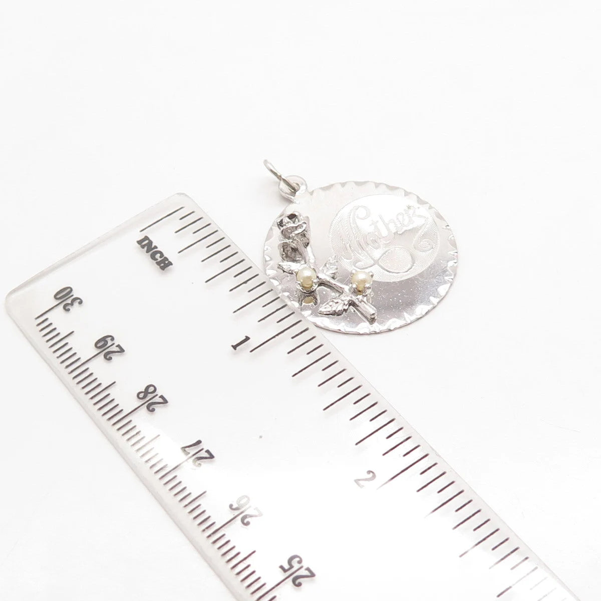 925 Sterling Silver Vintage Pearl & Melanite Gem "Mother" Rose Floral Pendant