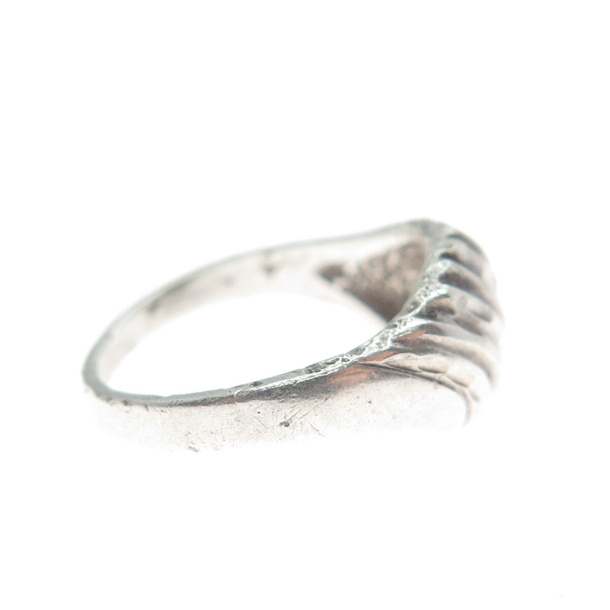 925 Sterling Silver Vintage Diamond-Cut Ribbed Dome Ring Size 5.5