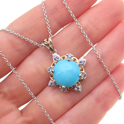 Chuck Clemency 925 Sterling Silver 2-Tone Real Turquoise Tanzanite Necklace 20"