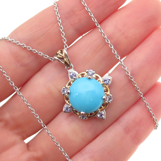 Chuck Clemency 925 Sterling Silver 2-Tone Real Turquoise Tanzanite Necklace 20"