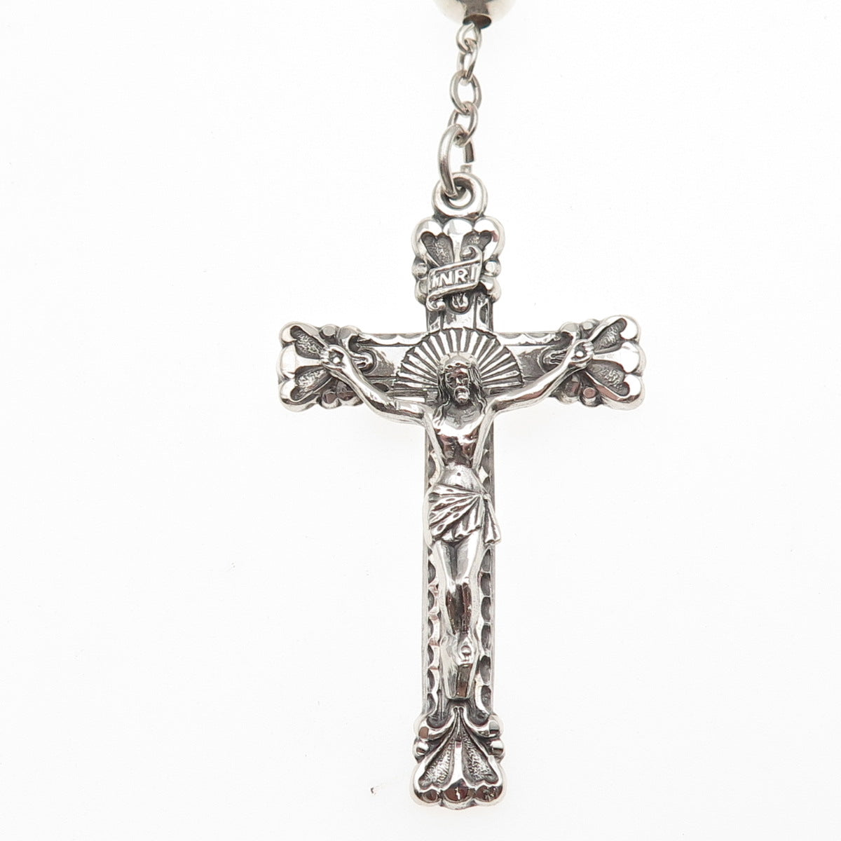 Creed 925 Sterling Silver Antique Art Deco Crucifix Cross Rosary Chain 32"