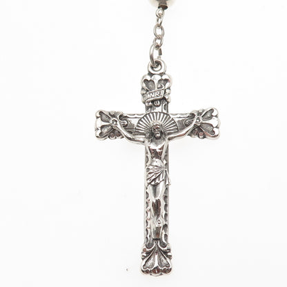Creed 925 Sterling Silver Antique Art Deco Crucifix Cross Rosary Chain 32"
