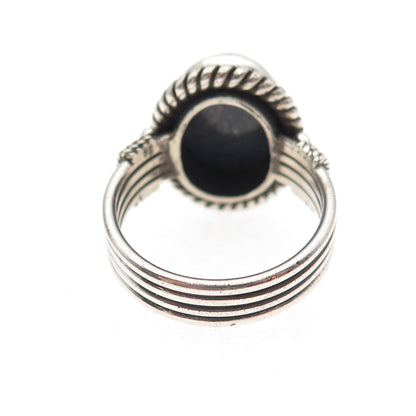 925 Sterling Silver Vintage Real Cabochon Lapis Oxidized Ring Size 7.5