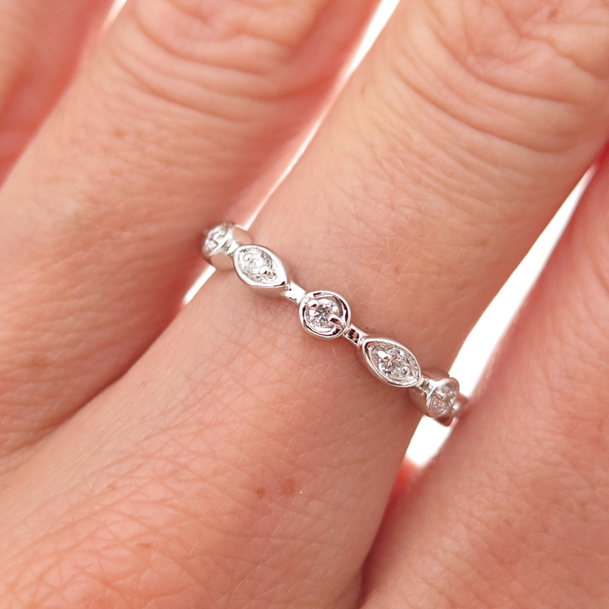 925 Sterling Silver Round-Cut C Z All Around Eternity Band Ring Size 6