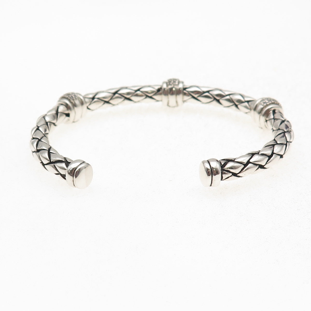 Scott Kay 925 Sterling Silver Real Diamond Adjustable Woven Cuff Bracelet 6.25"