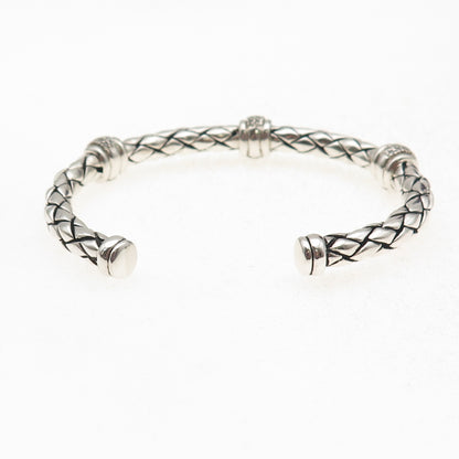 Scott Kay 925 Sterling Silver Real Diamond Adjustable Woven Cuff Bracelet 6.25"