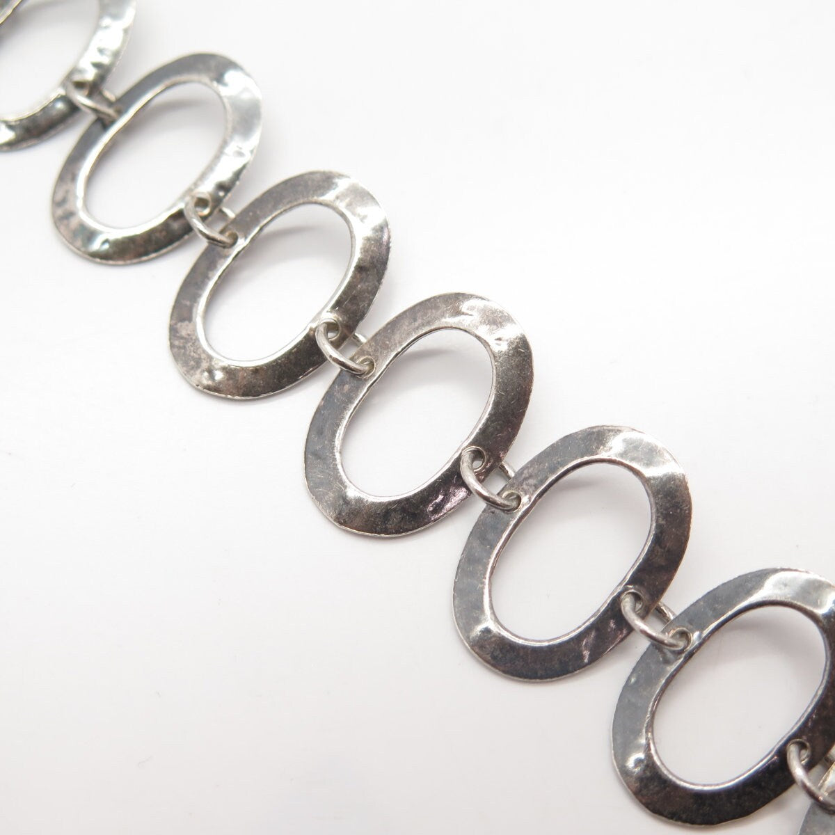925 Sterling Silver Vintage Hammered Finish Oval Link Bracelet 6.5"