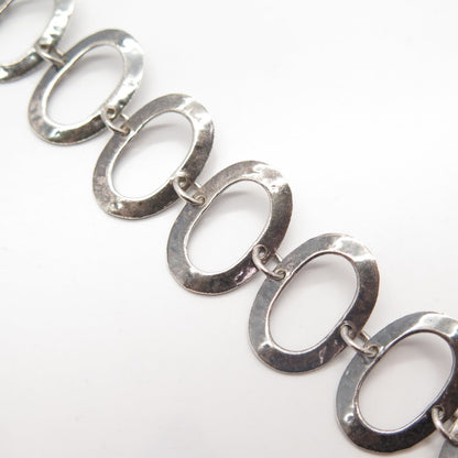 925 Sterling Silver Vintage Hammered Finish Oval Link Bracelet 6.5"