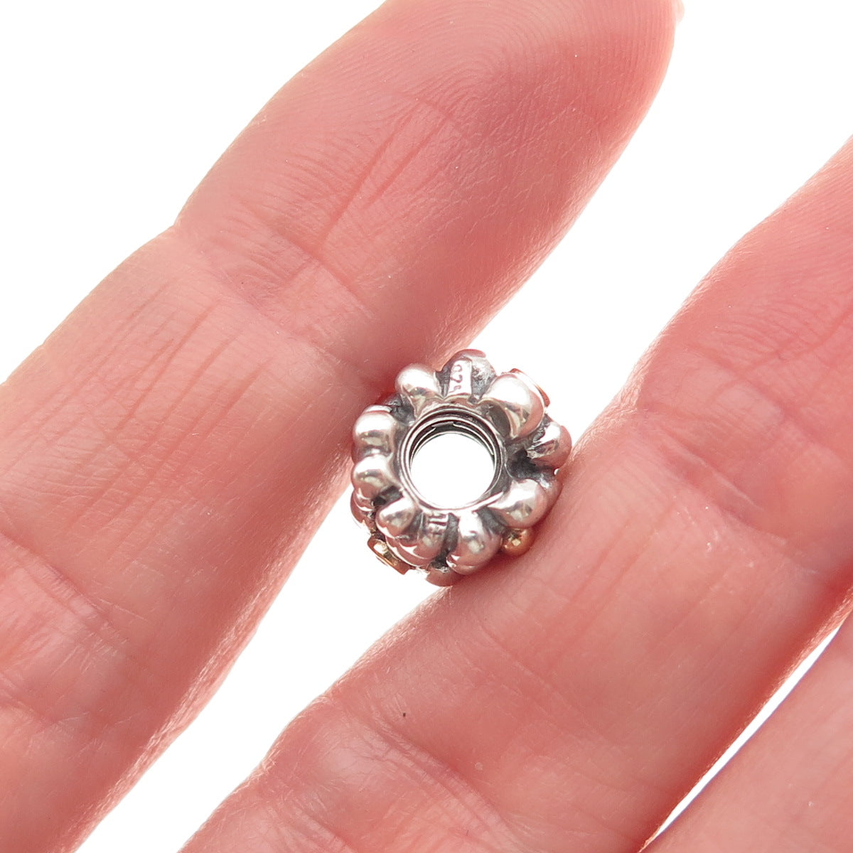 PANDORA 925 Sterling Silver Gold Real Diamond Daisy Slide Bead Charm