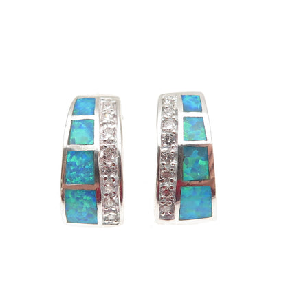 Anne Klein 925 Sterling Silver Vintage Real Opal & C Z Hoop Earrings